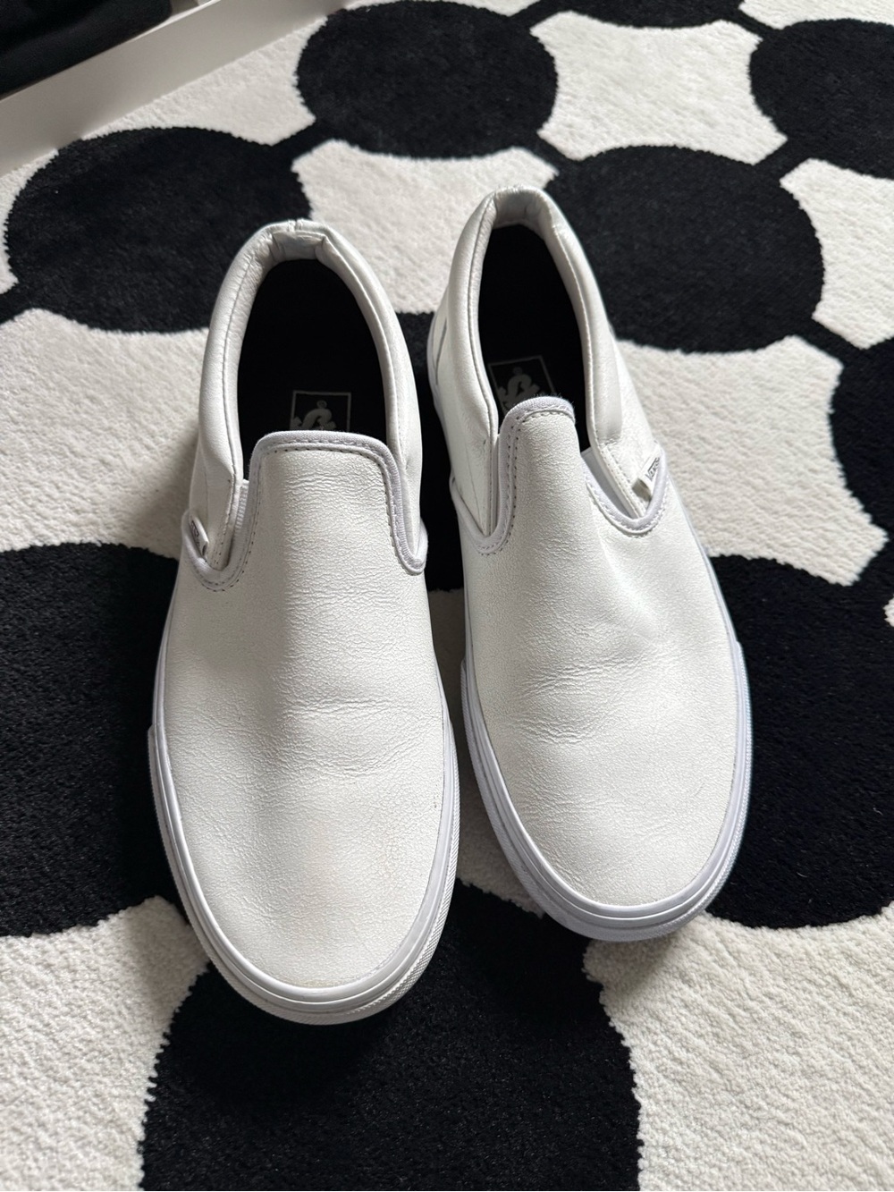 Vans White Slip-On Leather Loafers